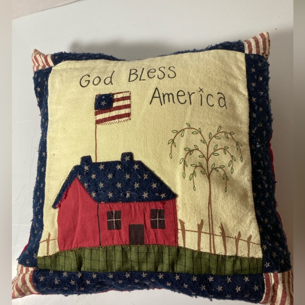 Old Patriotic pillow made out of flannel, cotton& muslin.
